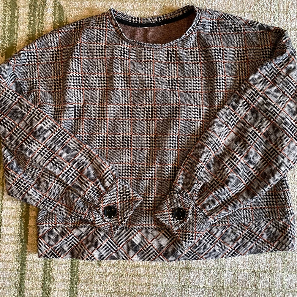 Zara Black and Gray Plaid Sweatshirt